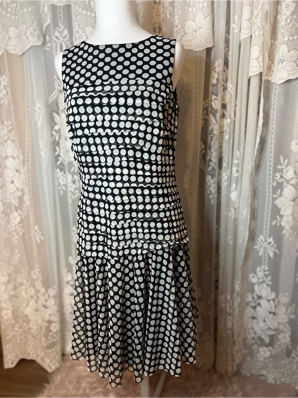 Maggy London Black and White Polka Dot Midi Dress